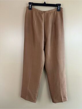 Jade Melody Tam 100% Silk Textured Brown Straight Leg Dress Pants Size 10 Lined